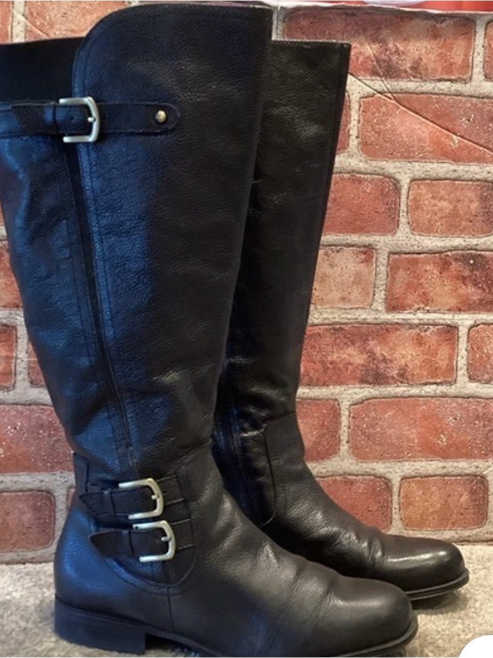 Naturalizer Black Leather Wide Calf Boots with Gold Hardware - Picture 2 of 11